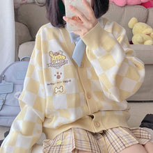 womens pastel yellow checkered pompompurin cardigan