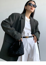 Korean Fashion Long Oversized Blazer Gray