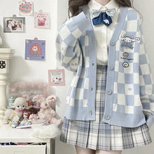 womens baby blue checkered cinnamoroll cardigan