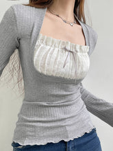womens coquette aesthetic clothes long sleeve gray milkmaid top