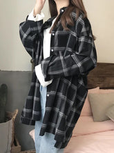 Harajuku Korean Fashion Oversized Plaid Checkered Shirt Overshirt (Black/White)