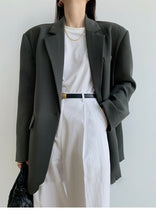 Korean Fashion Long Oversized Blazer Gray