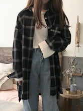 Harajuku Korean Fashion Oversized Plaid Checkered Shirt Overshirt (Black/White)