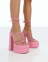 womens chunky heel high heel platform pink lace up sandals