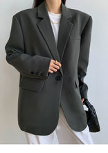 Korean Fashion Long Oversized Blazer Gray