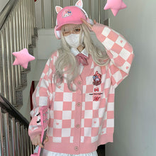 womens pink checkered my melody cardigan