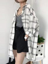 Harajuku Korean Fashion Oversized Plaid Checkered Shirt Overshirt (Black/White)