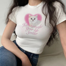 Harajuku Kawaii Aesthetic Y2K 90s Cute Cat Graphic Crop Top Tshirt