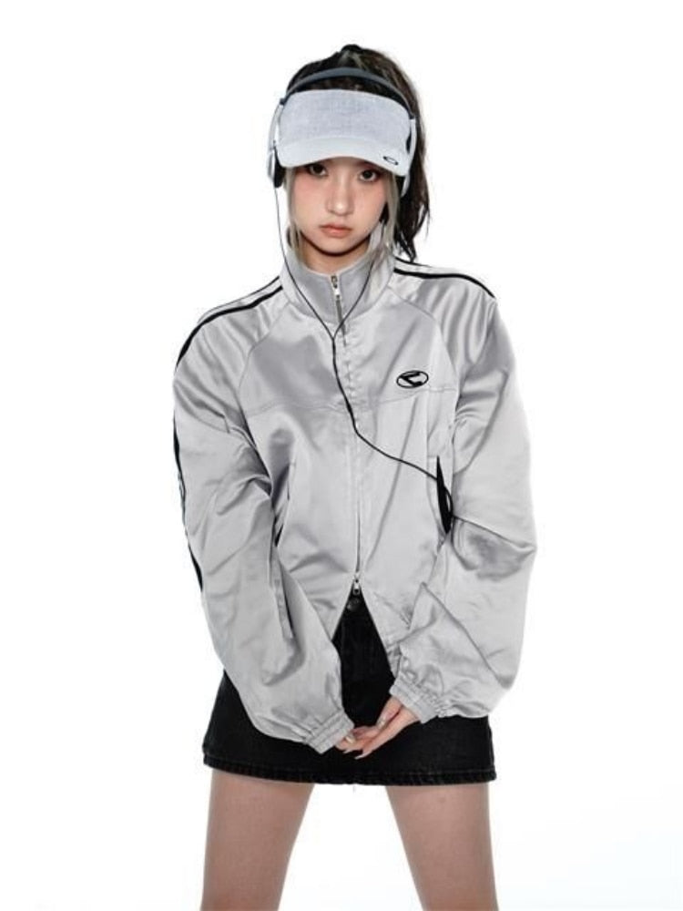 Y2K Cyber Fairy Grunge Aesthetic Acubi Gray Sports Jacket – The