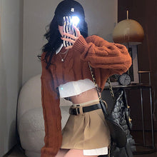 Korean Fashion Cropped Knit Sweater and Shirt Two Piece Set (Brown)