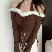 Balletcore Coquette Fur Lined Off Shoulder Drawstring Top