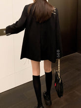 Harajuku Korean Fashion Street Fashion Oversized Black Blazer with Chain Details