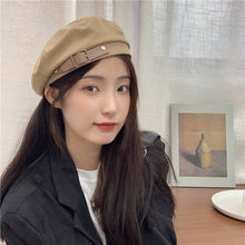 Harajuku Korean Fashion Leather Belt Beret (Milk Tea Brown)