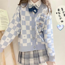womens baby blue checkered cinnamoroll cardigan