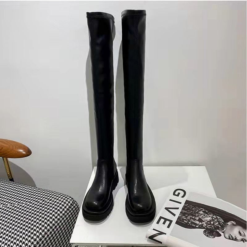 Korean Fashion Rubber Sole Overknee Faux Leather Boots – The