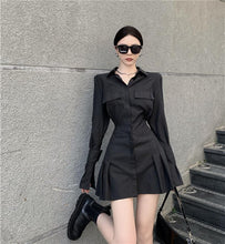 Korean Fashion Cinched Waist Mini Shirt Dress (Black)