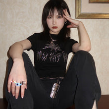 Y2K Rhinestone Spider Print Crop Top