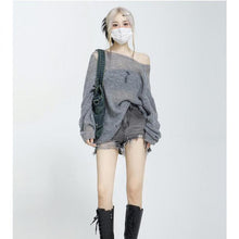 Harajuku Kawaii Fashion Y2K Fairycore Oversized Sheer Knit Sweater Grey