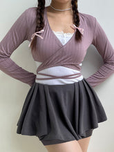 Balletcore Dusty Purple Long Sleeve Wrap Crop Top