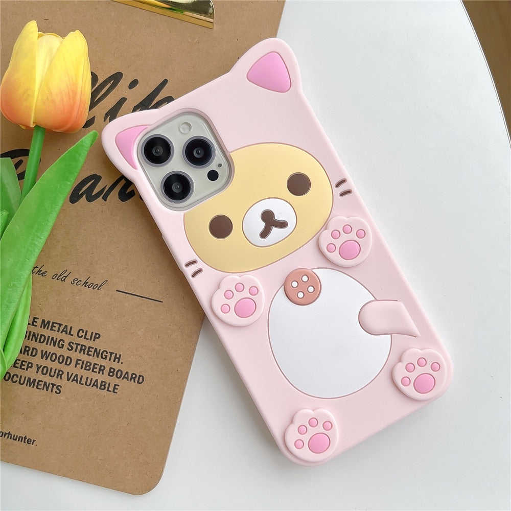 Harajuku Kawaii Rilakkuma Korilakkuma Pink Cat Silicone iPhone Case