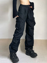 y2k womens black cargo pants parachute pants