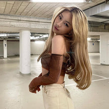 Y2K Grunge Fairy Core Abstract Print Mesh Crop Top