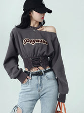 Harajuku Korean Fashion Streetstyle Corsetry Inspired Asymmetric Cropped Sweatshirt