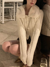 Korean Style Aesthetic Fur Lined Cable Knit Cardigan