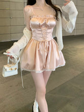 Coquette Fashion Korean Off Duty Ballerina Aesthetic Powder Pink Satin Dress Shorts Set
