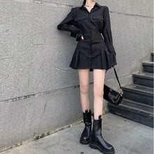 Korean Fashion Cinched Waist Mini Shirt Dress (Black)