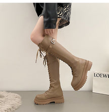 Harajuku Korean Fashion Knee High Laceup Combat Boots (Milk Tea Brown)
