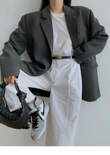 Korean Fashion Long Oversized Blazer Gray