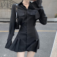 Korean Fashion Cinched Waist Mini Shirt Dress (Black)