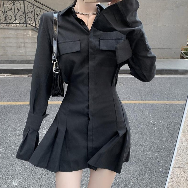 Korean Style Long Black Dress, Korean Style Women Clothing