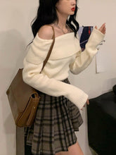 womens preppy elegant white off the shoulder sweater