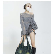Harajuku Kawaii Fashion Y2K Fairycore Oversized Sheer Knit Sweater Grey