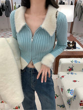 Y2K Balletcore Fur Lined Rib Knit Cardigan