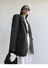 Korean Fashion Long Oversized Blazer Gray