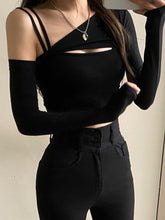 Korean Fashion Sexy Cropped Off Shoulder Tank Top and Shrug Set (Black)