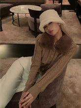 Korean Style Aesthetic Fur Lined Cable Knit Cardigan