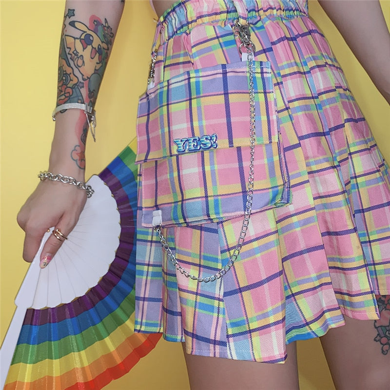 Harajuku Pocket Rainbow Pleated Skirt – The Kawaii Factory