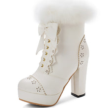 Harajuku Kawaii Gyaru Faux Fur Laceup Ankle Boots (6 Colors)
