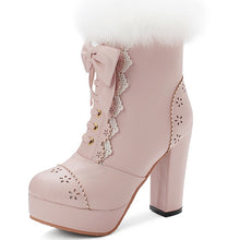 Harajuku Kawaii Gyaru Faux Fur Laceup Ankle Boots (6 Colors)