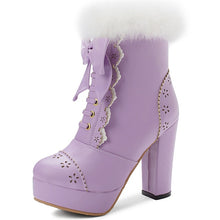 Harajuku Kawaii Gyaru Faux Fur Laceup Ankle Boots (6 Colors)
