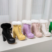 Harajuku Kawaii Gyaru Faux Fur Laceup Ankle Boots (6 Colors)