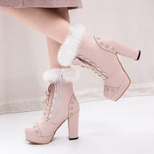 Harajuku Kawaii Gyaru Faux Fur Laceup Ankle Boots (6 Colors)