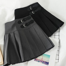 Harajuku Double Belt Pleated Tennis Skirt (Grey/Black)