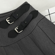 Harajuku Double Belt Pleated Tennis Skirt (Grey/Black)