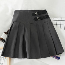 Harajuku Double Belt Pleated Tennis Skirt (Grey/Black)