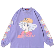 Harajuku Anime Girl Creamy Mami Oversized Long Sleeve Tshirt (Purple/White/Black)